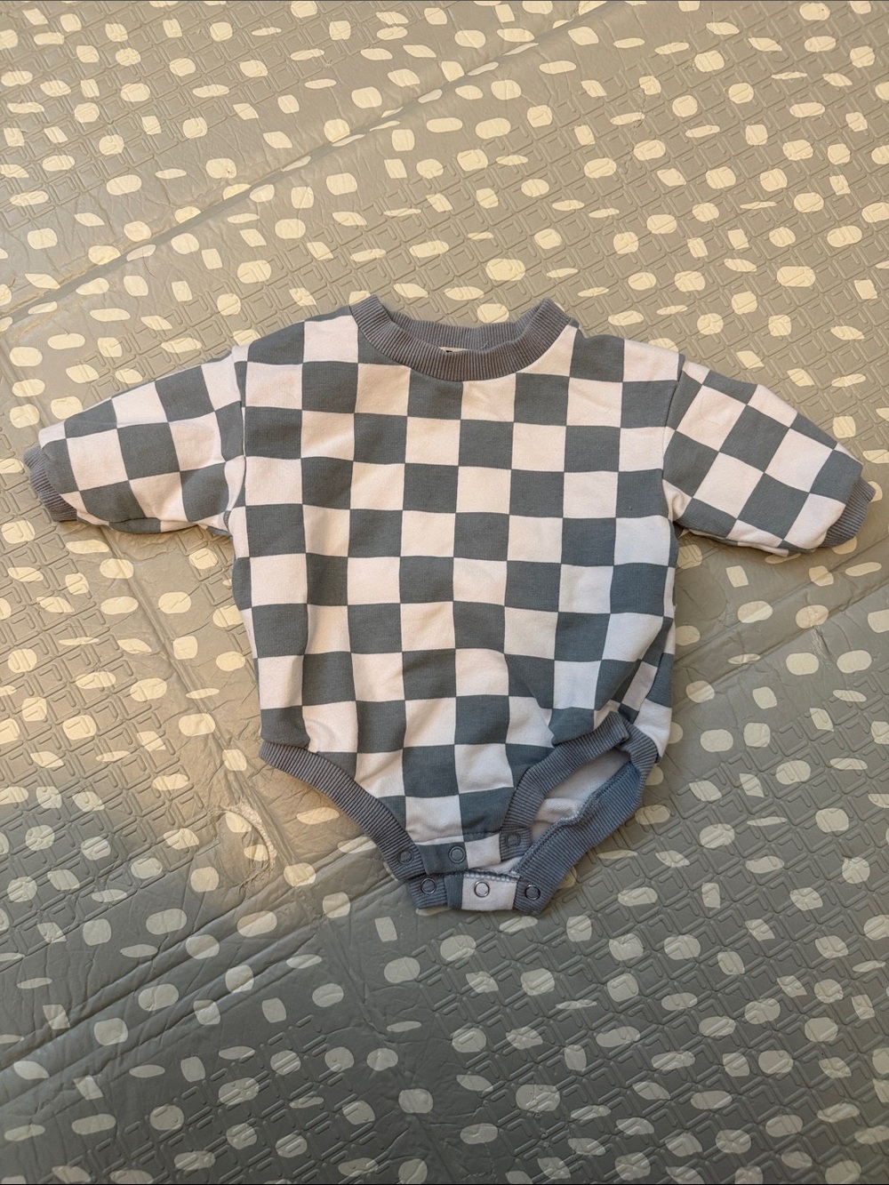 Boho and Baby Slate Blue & White Baby One-Piece Sweater Checker Bodysuit